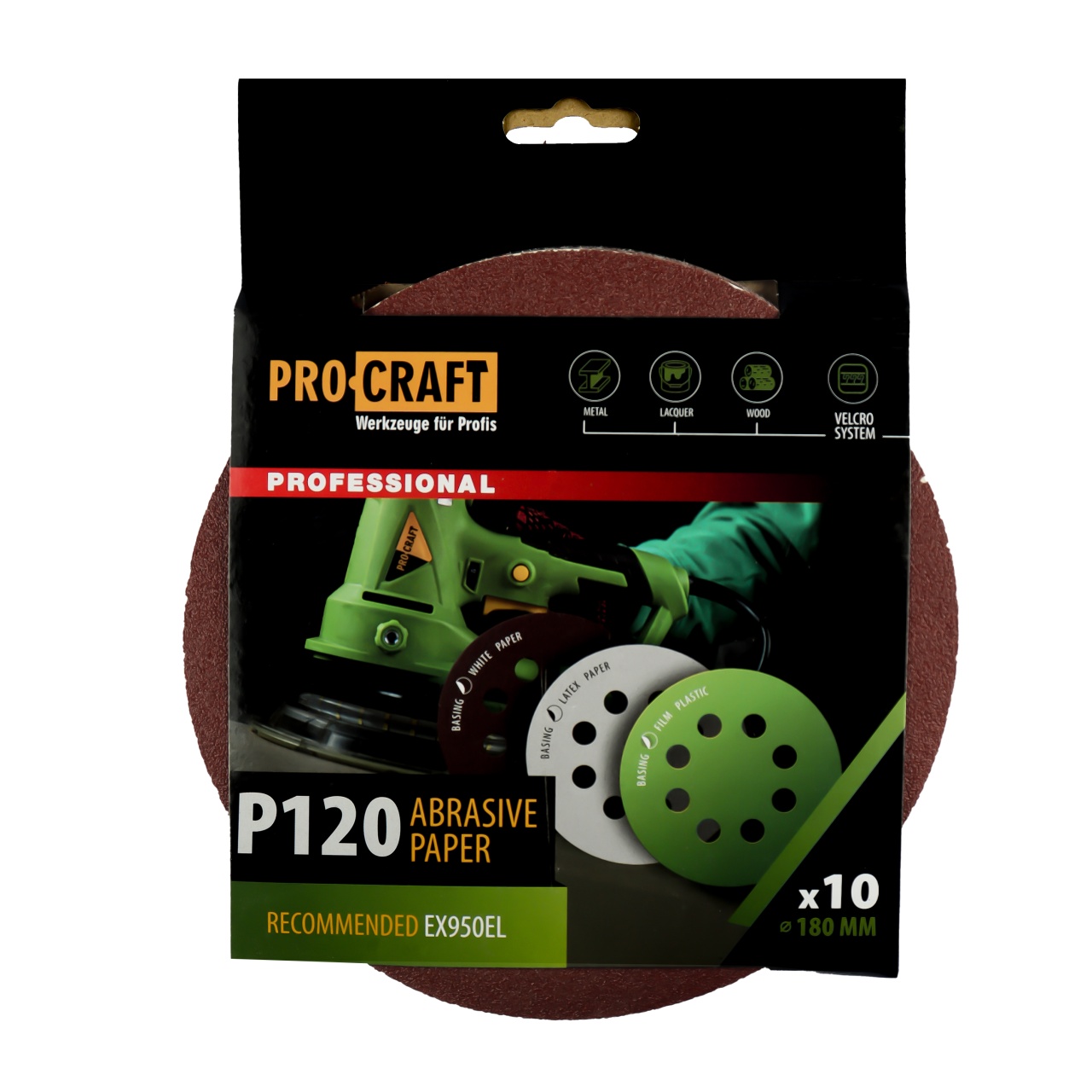 Disc abraziv pentru slefuitor cu excentric KD180.120 PROCRAFT (Set 10 buc) Diametru: 180 mm Granulatie: P120 Innovative ReliableTools