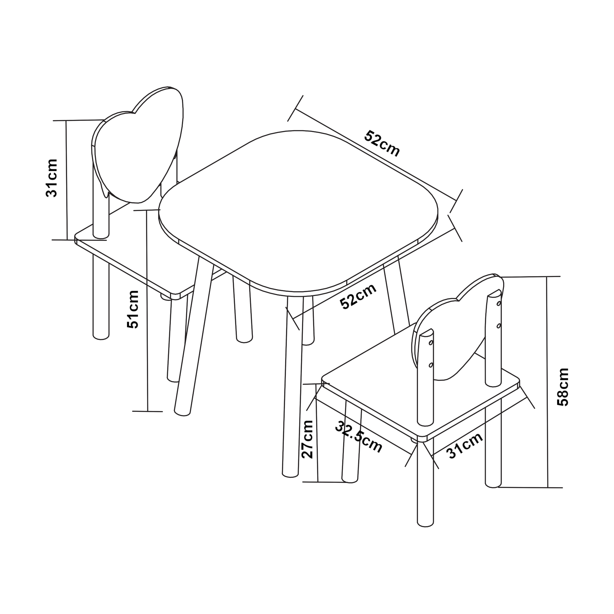 Set masa copii cu 2 scaune design inimioara Siljan alb lila [en.casa] HausGarden Leisure