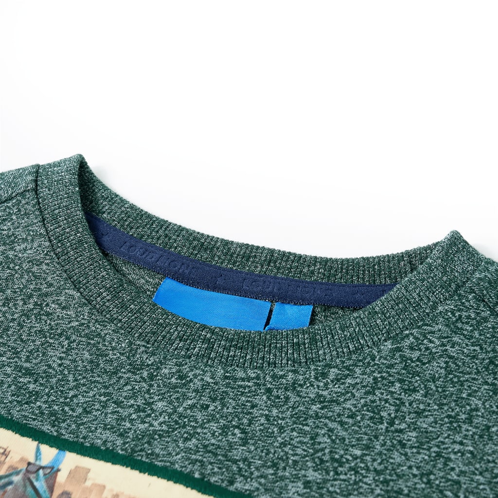 Tricou copii mâneci lungi, verde închis melanj, 140 GartenMobel Dekor