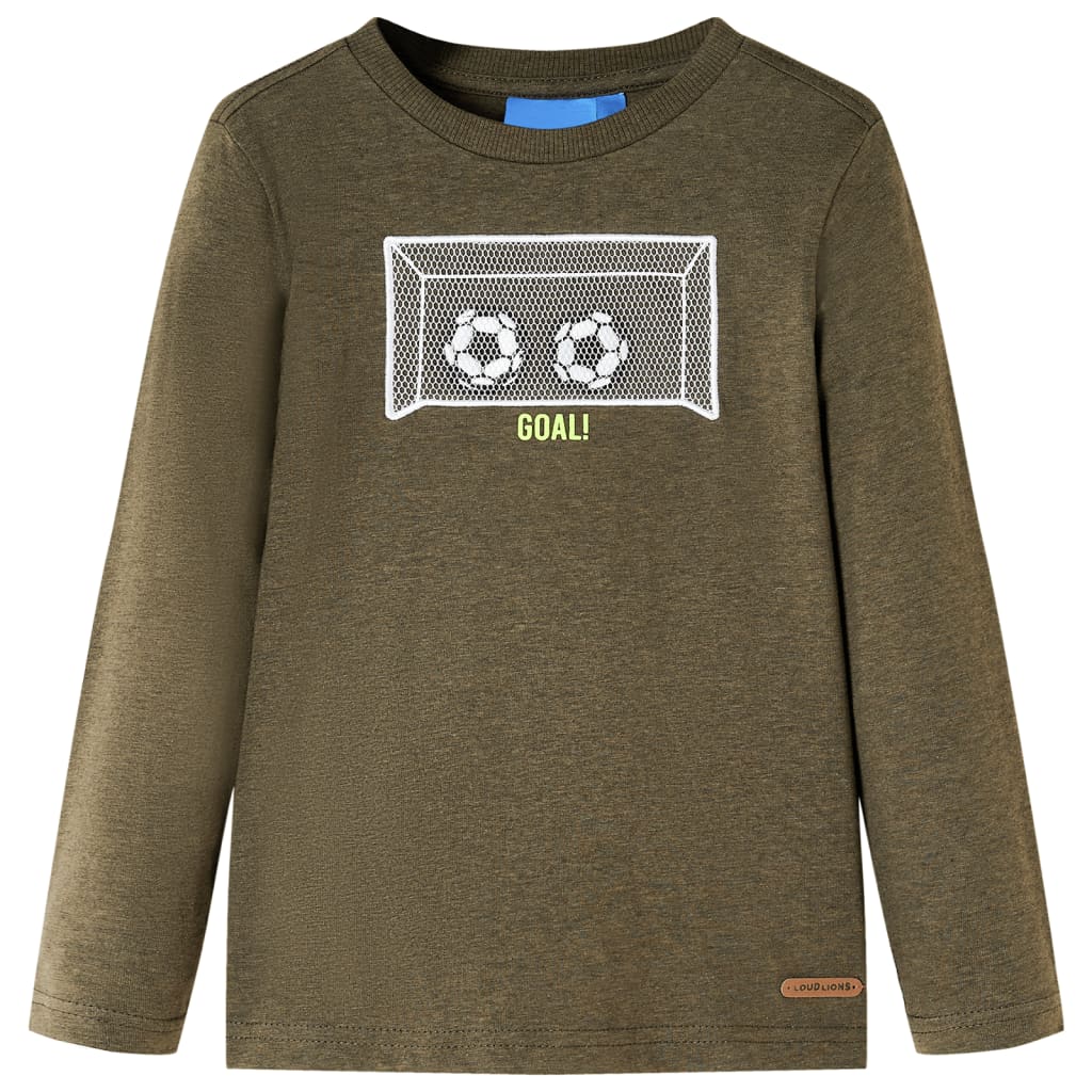 Tricou mâneci lungi de copii, kaki melanj, 128 GartenMobel Dekor