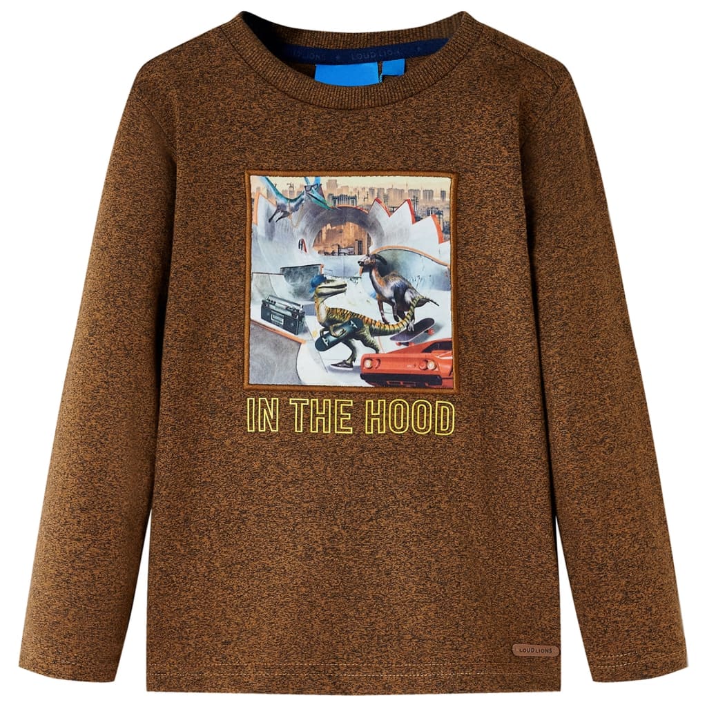 Tricou de copii cu mâneci lungi, coniac melanj, 104 GartenMobel Dekor
