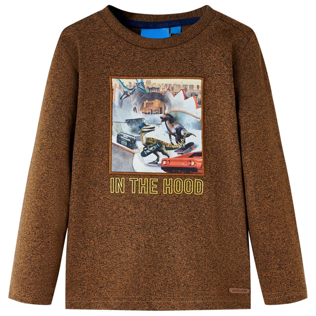 Tricou de copii cu mâneci lungi, coniac melanj, 128 GartenMobel Dekor