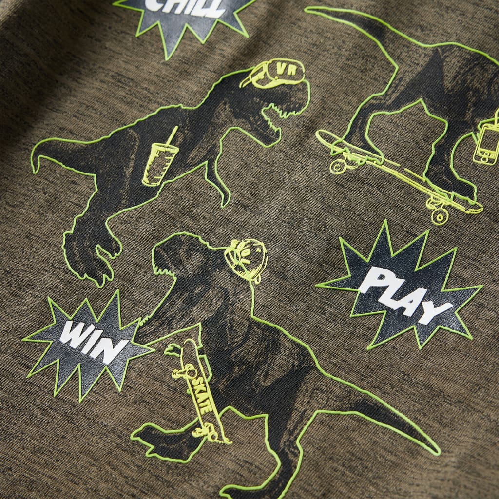 Tricou copii, mâneci lungi, kaki închis melanj, 128 GartenMobel Dekor