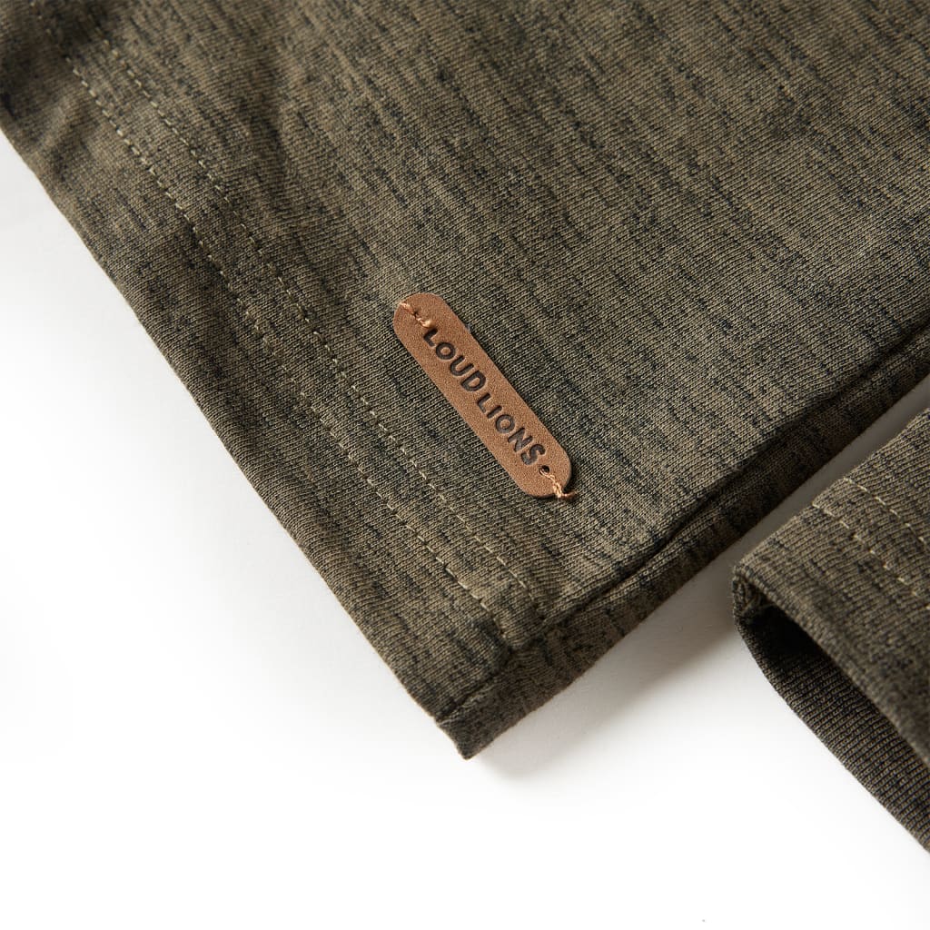 Tricou copii, mâneci lungi, kaki închis melanj, 128 GartenMobel Dekor