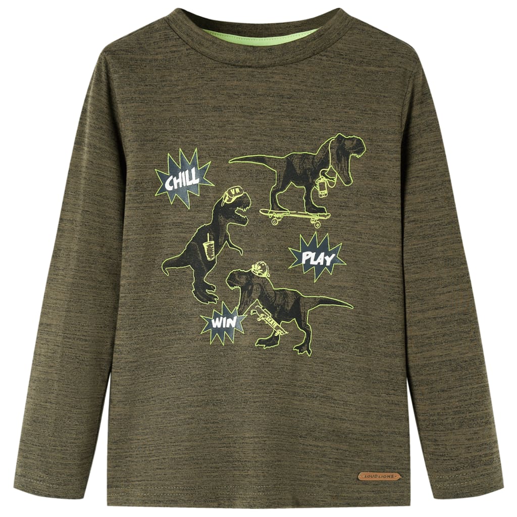 Tricou copii, mâneci lungi, kaki închis melanj, 92 GartenMobel Dekor