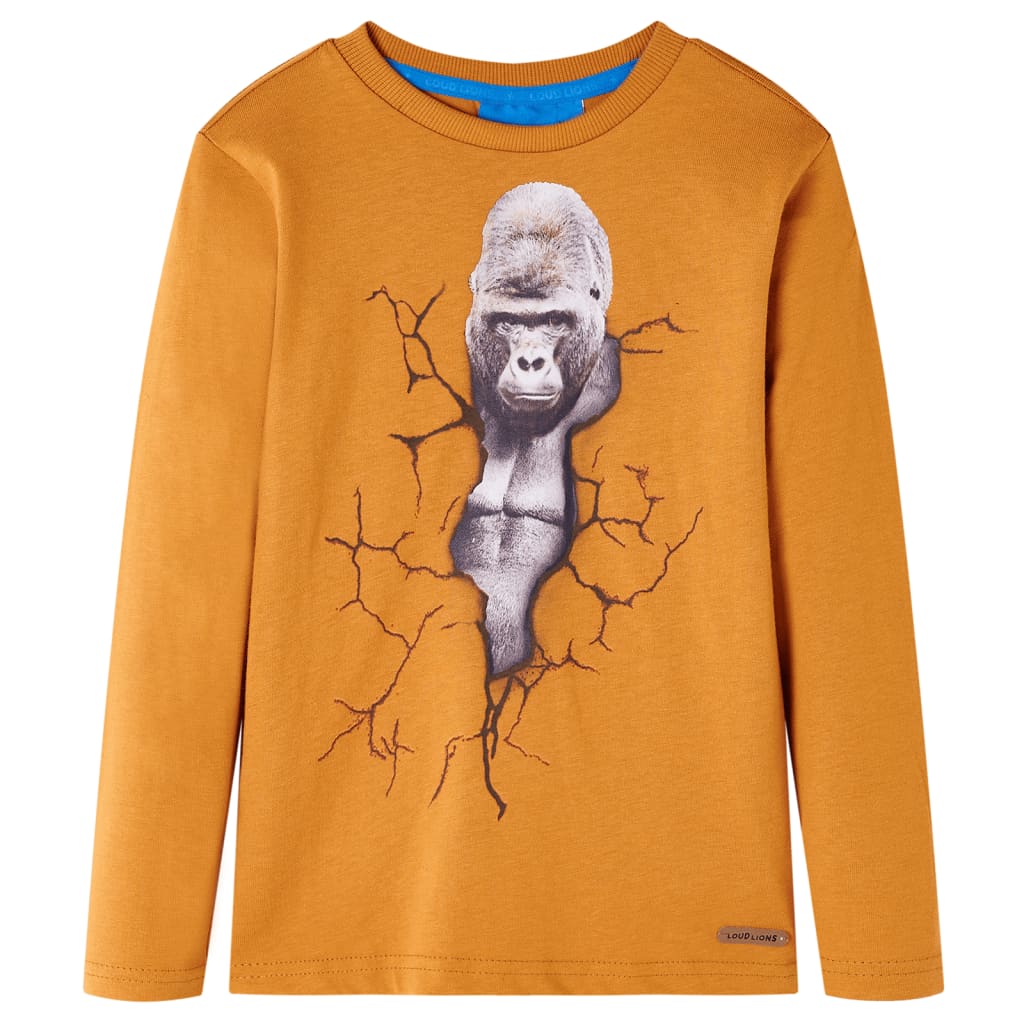 Tricou pentru copii cu mâneci lungi, ocru închis, 116 GartenMobel Dekor