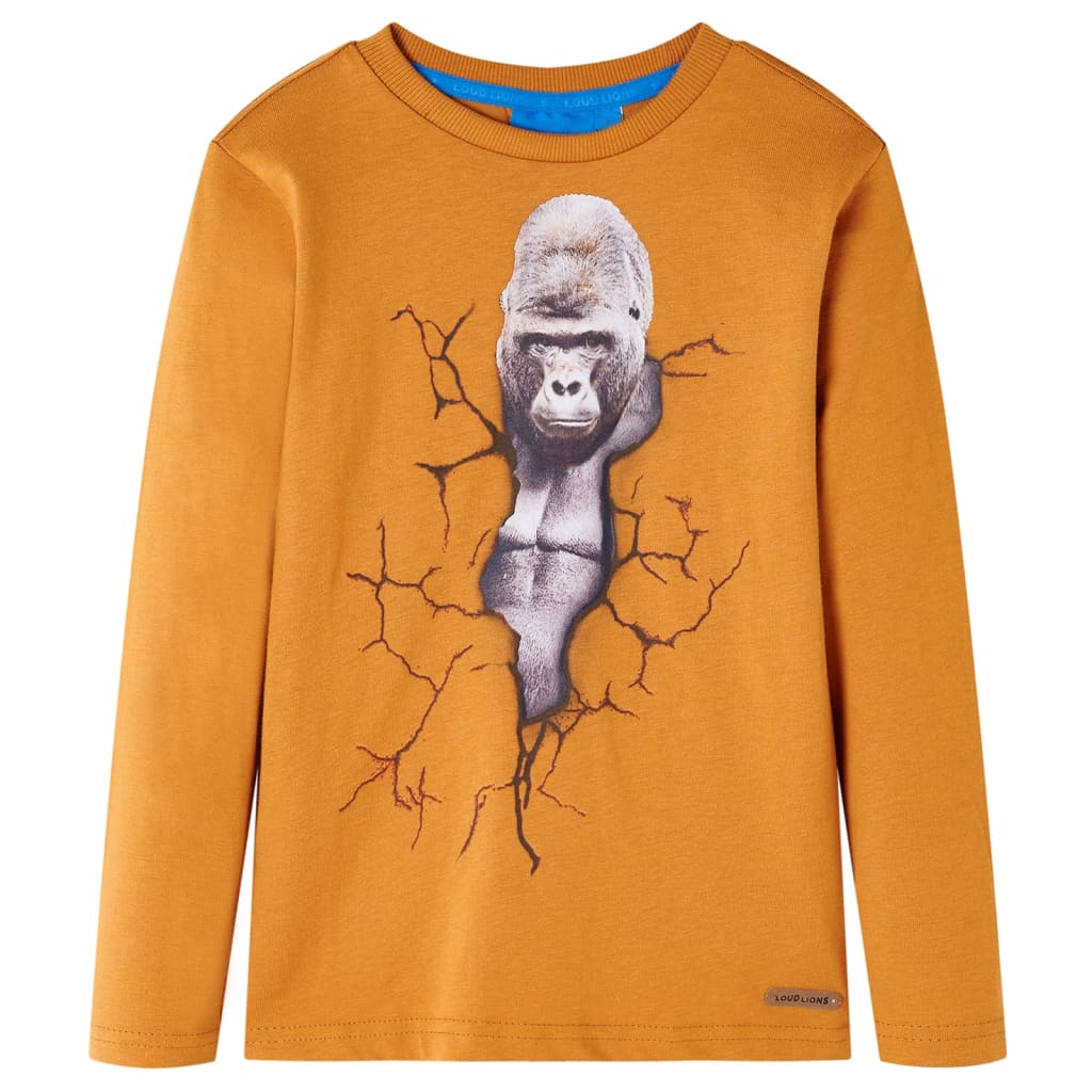 Tricou pentru copii cu mâneci lungi, ocru închis, 92 GartenMobel Dekor