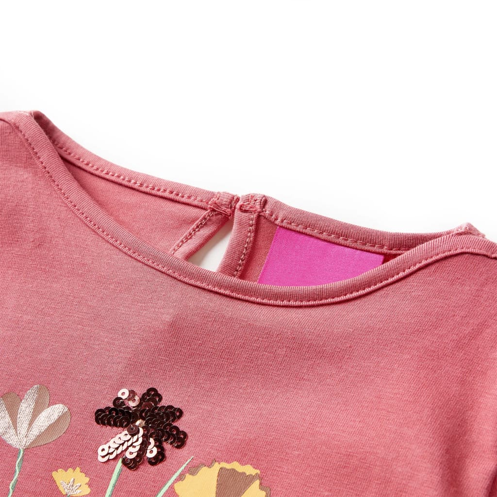Tricou pentru copii cu mâneci lungi, roz antichizat, 128 GartenMobel Dekor