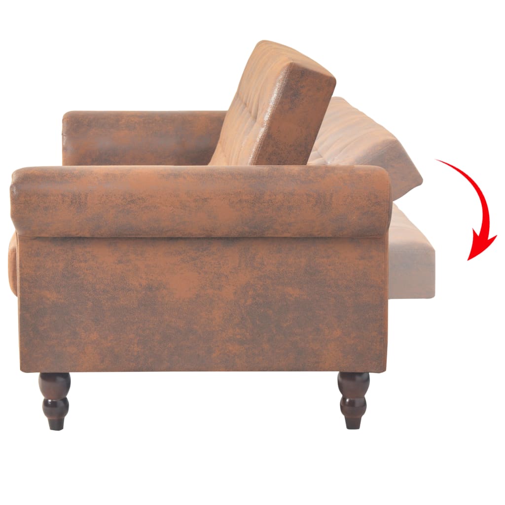 Canapea extensibilă cu cotiere/2 locuri, maro, velur artificial GartenMobel Dekor