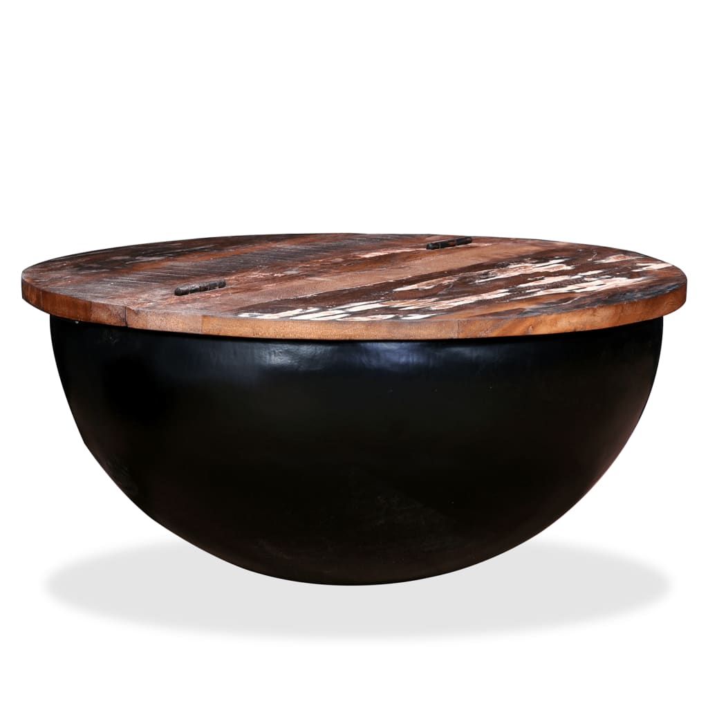 Măsuță de cafea, negru, lemn masiv reciclat, formă bol GartenMobel Dekor