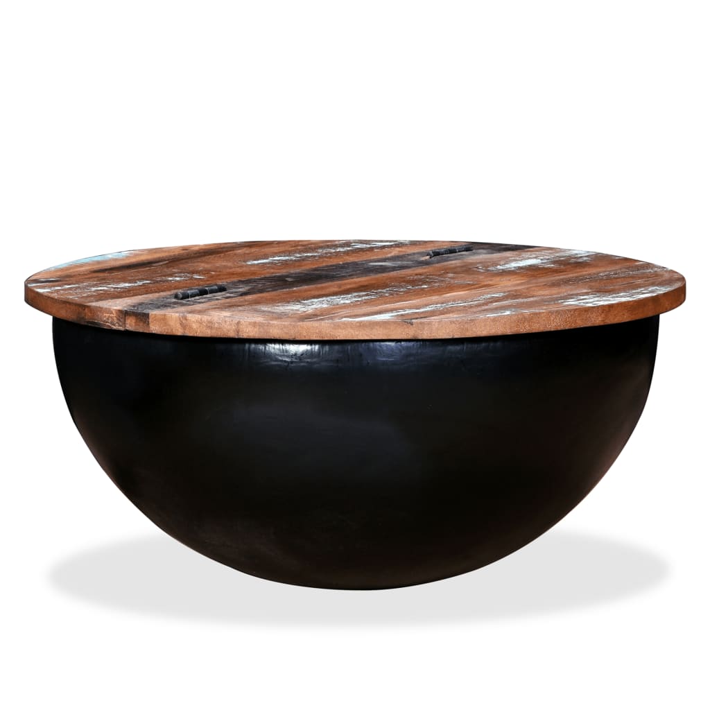 Măsuță de cafea, negru, lemn masiv reciclat, formă bol GartenMobel Dekor