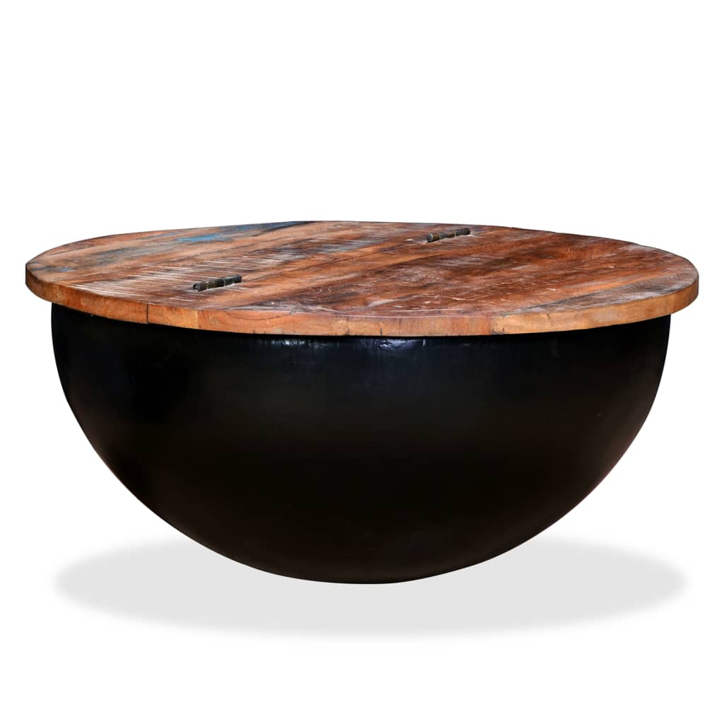 Măsuță de cafea, negru, lemn masiv reciclat, formă bol GartenMobel Dekor