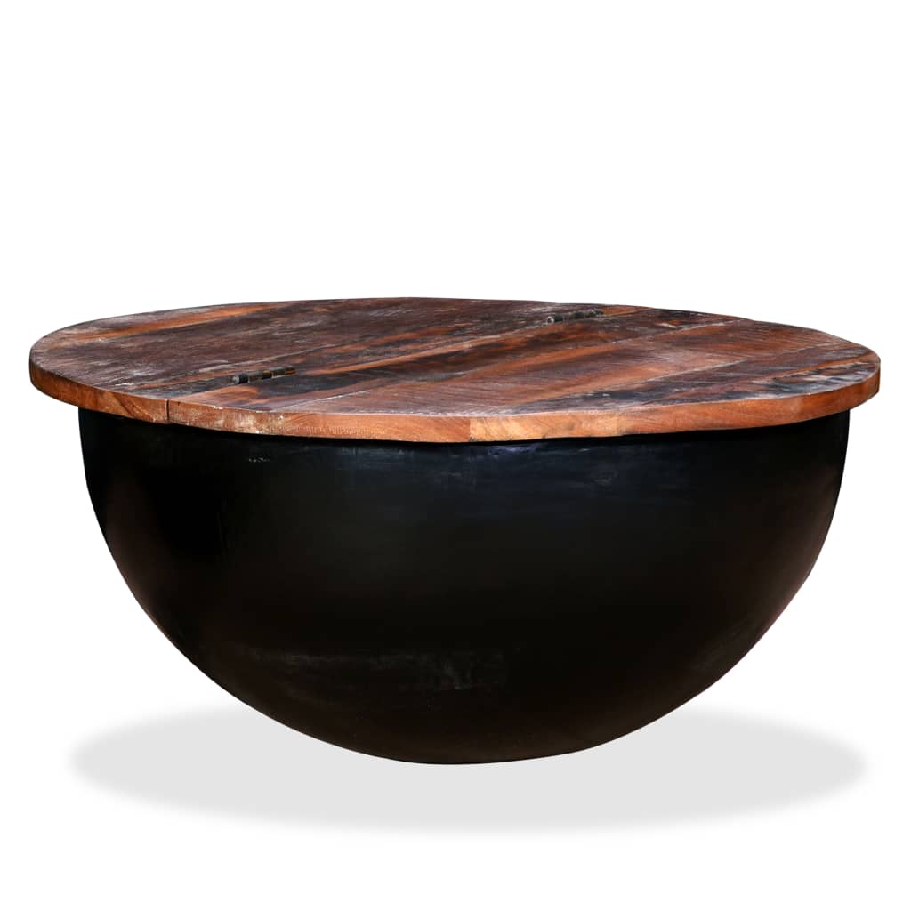 Măsuță de cafea, negru, lemn masiv reciclat, formă bol GartenMobel Dekor
