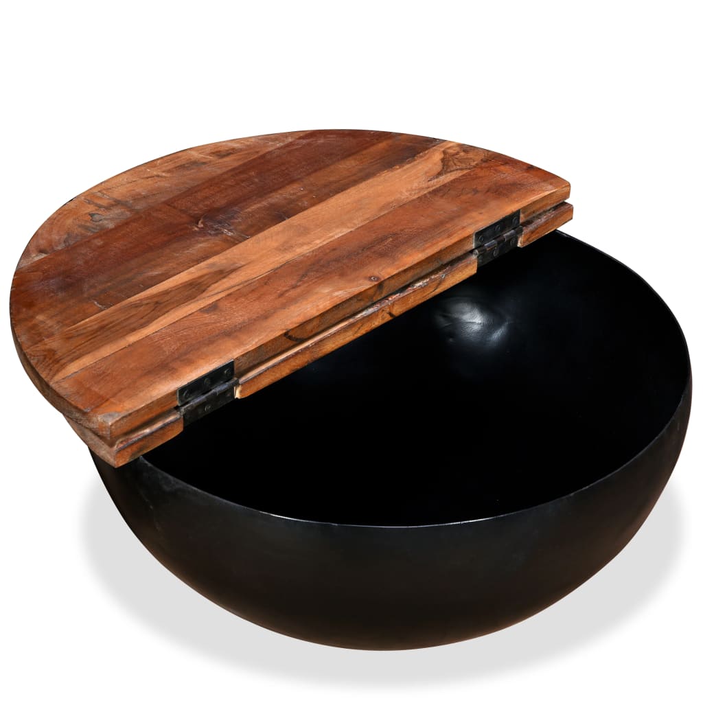 Măsuță de cafea, negru, lemn masiv reciclat, formă bol GartenMobel Dekor