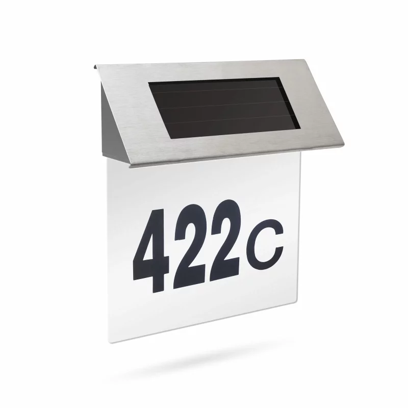 Număr de casă din inox cu iluminare LED și alimentare solară Garage AutoRide