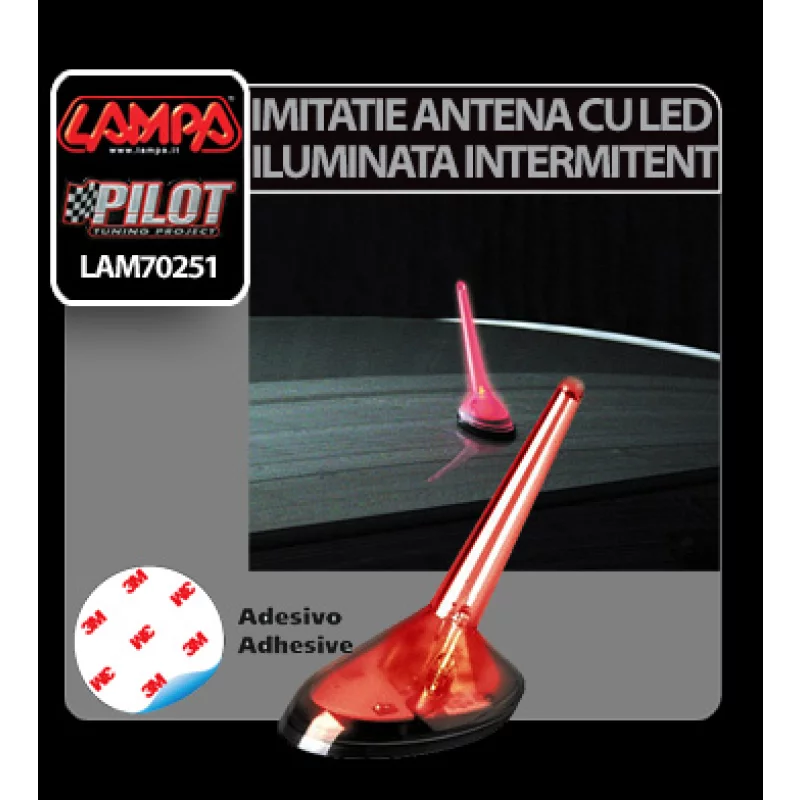 Imitatie antena iluminata intermitent cu LED - Rosu Garage AutoRide