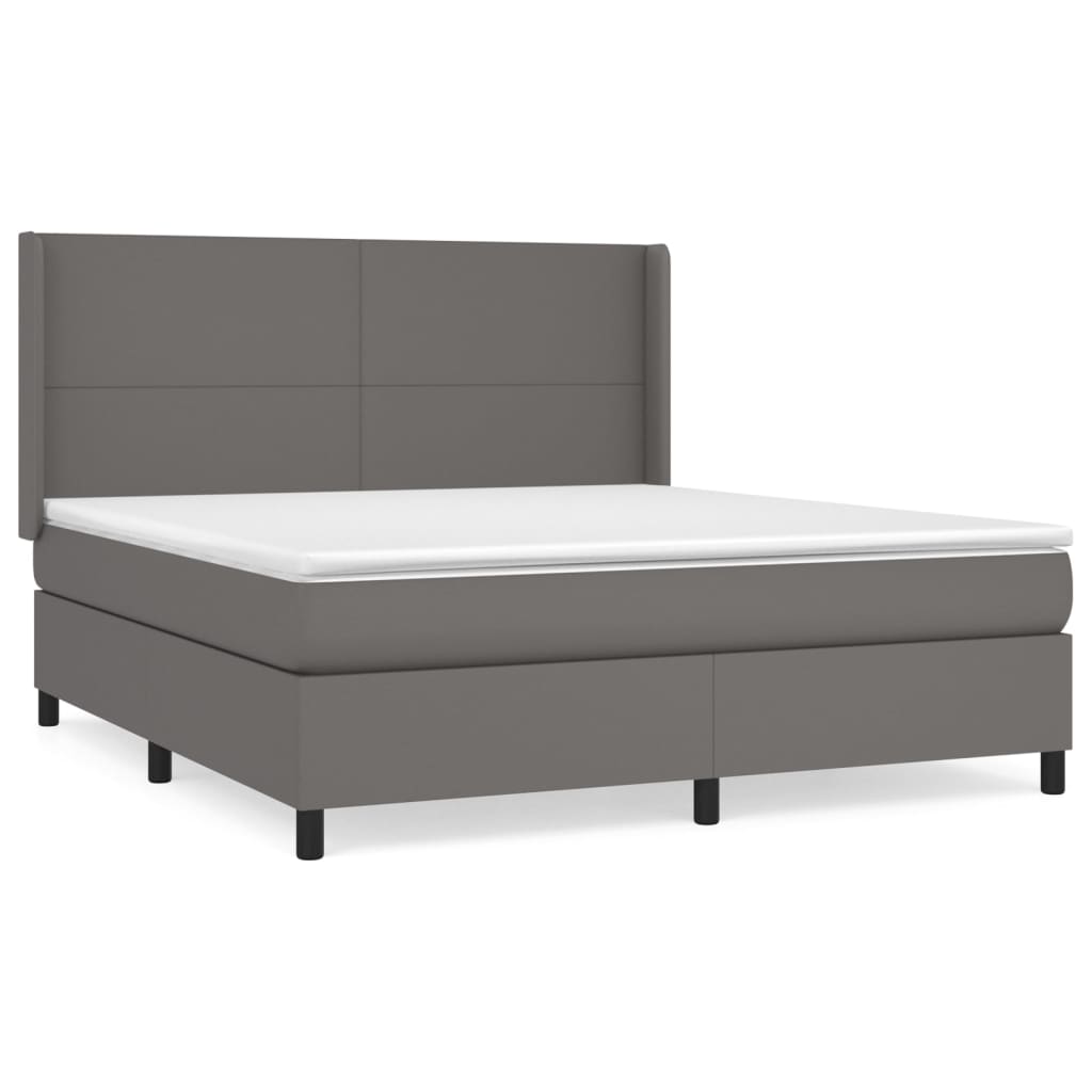 Pat box spring cu saltea, gri, 160x200 cm, piele ecologică GartenMobel Dekor