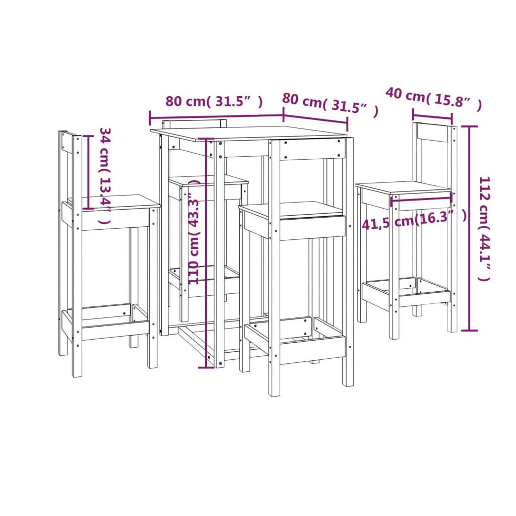 Set mobilier de bar, 5 piese, alb, lemn masiv de pin GartenMobel Dekor
