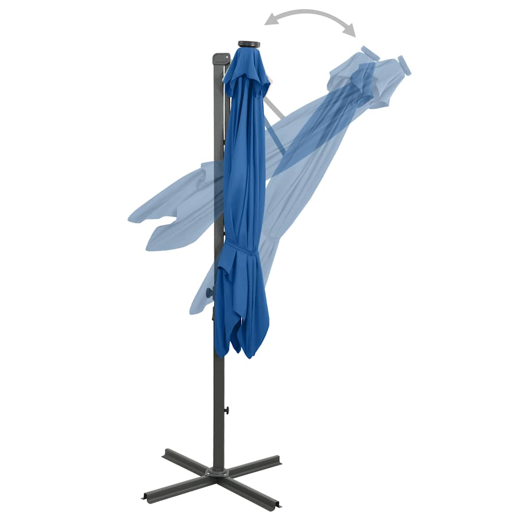 Umbrelă în consolă cu stâlp și LED-uri, albastru azur, 250 cm GartenMobel Dekor