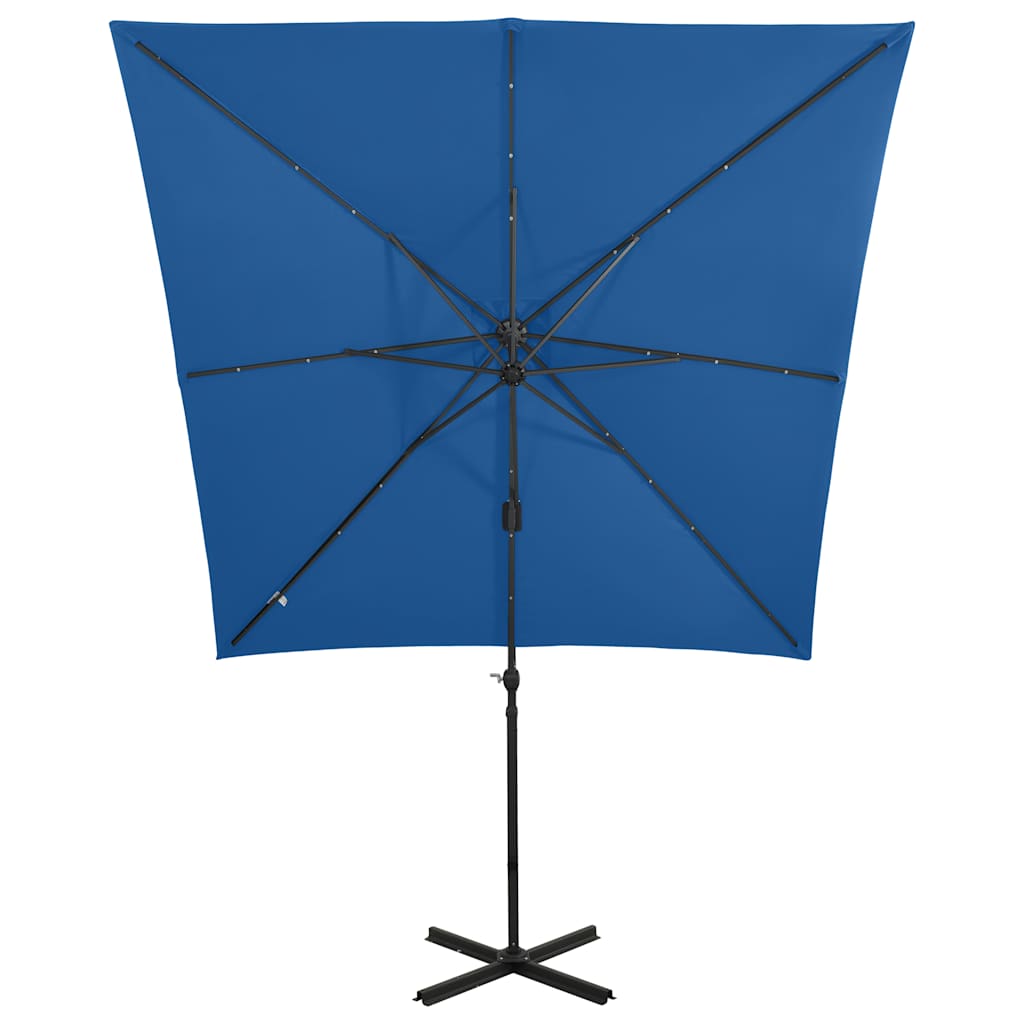Umbrelă în consolă cu stâlp și LED-uri, albastru azur, 250 cm GartenMobel Dekor