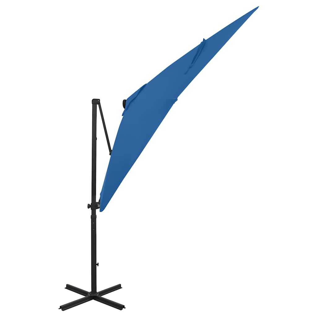 Umbrelă în consolă cu stâlp și LED-uri, albastru azur, 250 cm GartenMobel Dekor