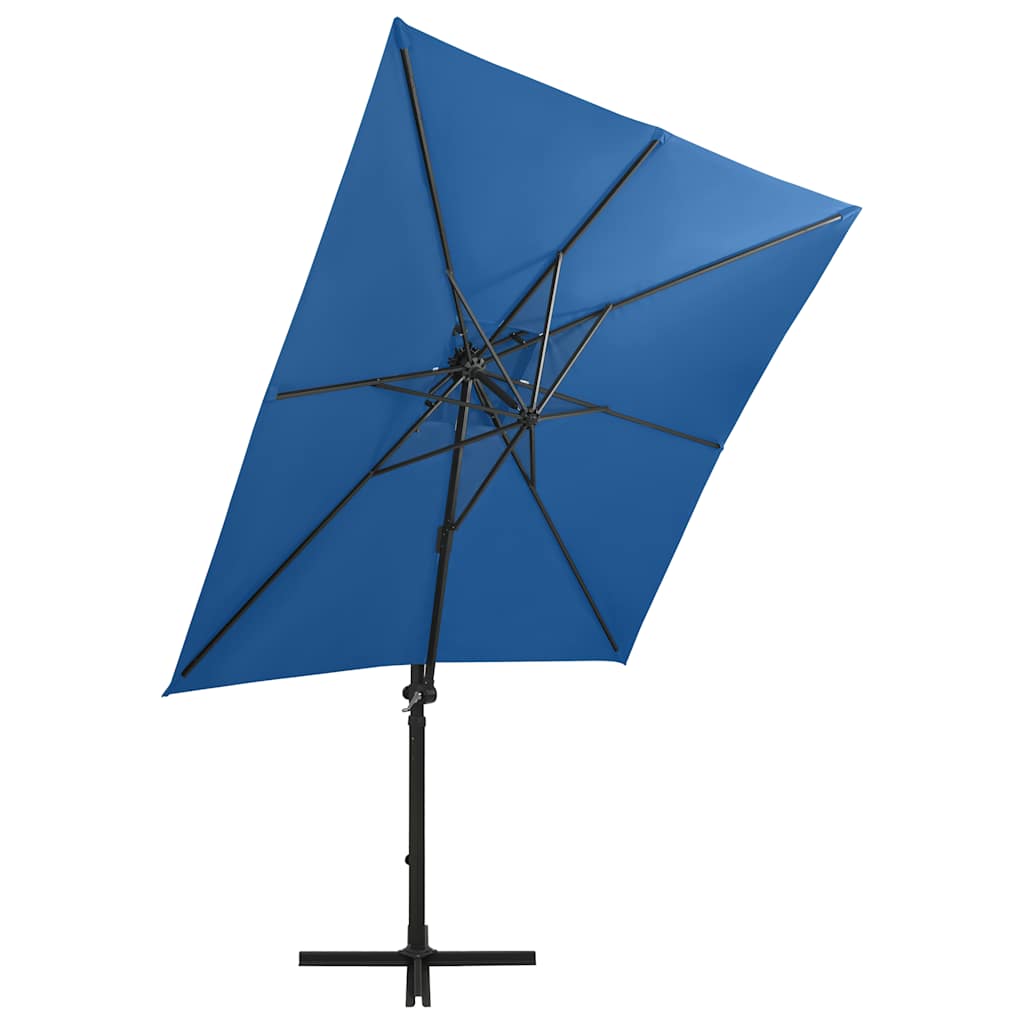Umbrelă în consolă cu stâlp și LED-uri, albastru azur, 250 cm GartenMobel Dekor