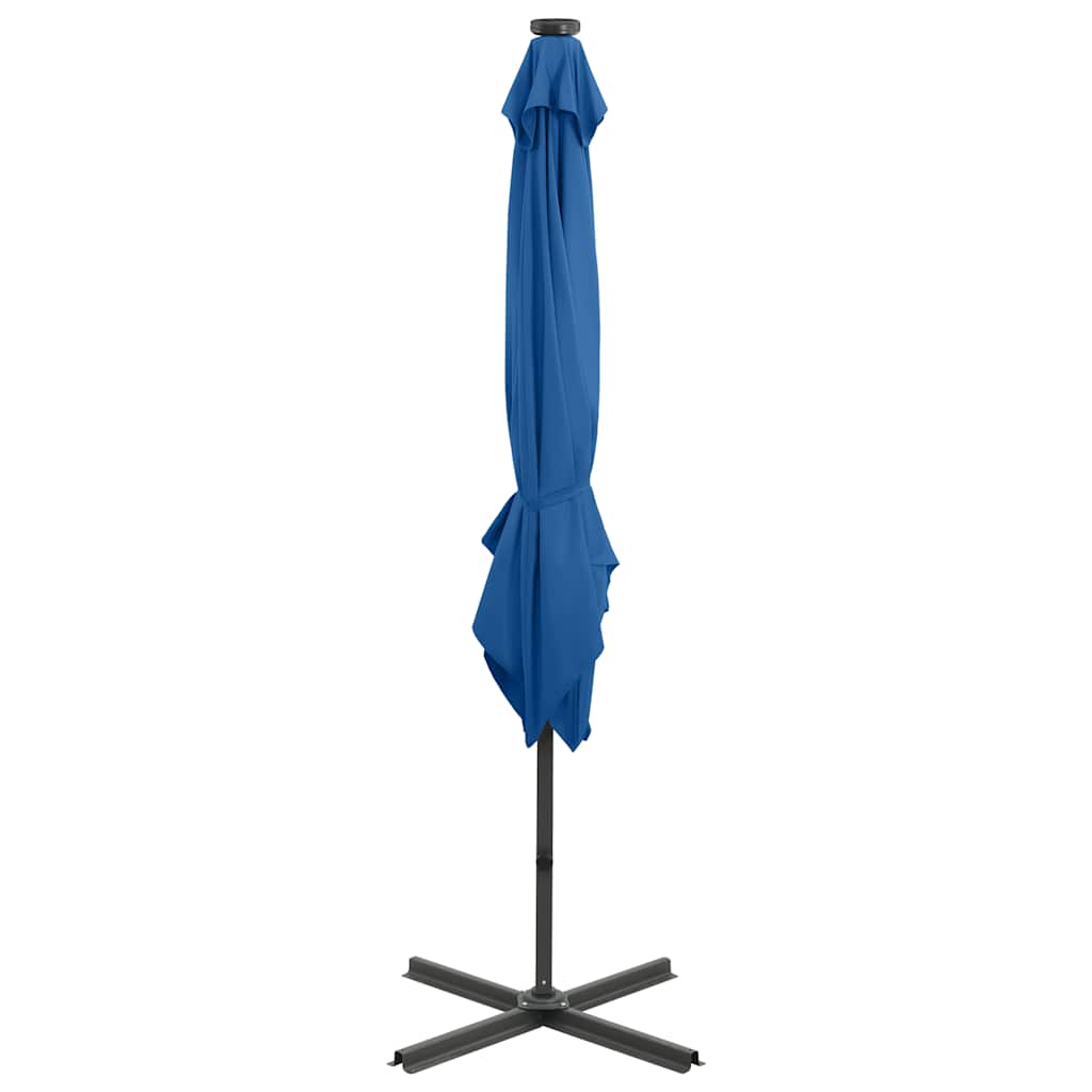 Umbrelă în consolă cu stâlp și LED-uri, albastru azur, 250 cm GartenMobel Dekor