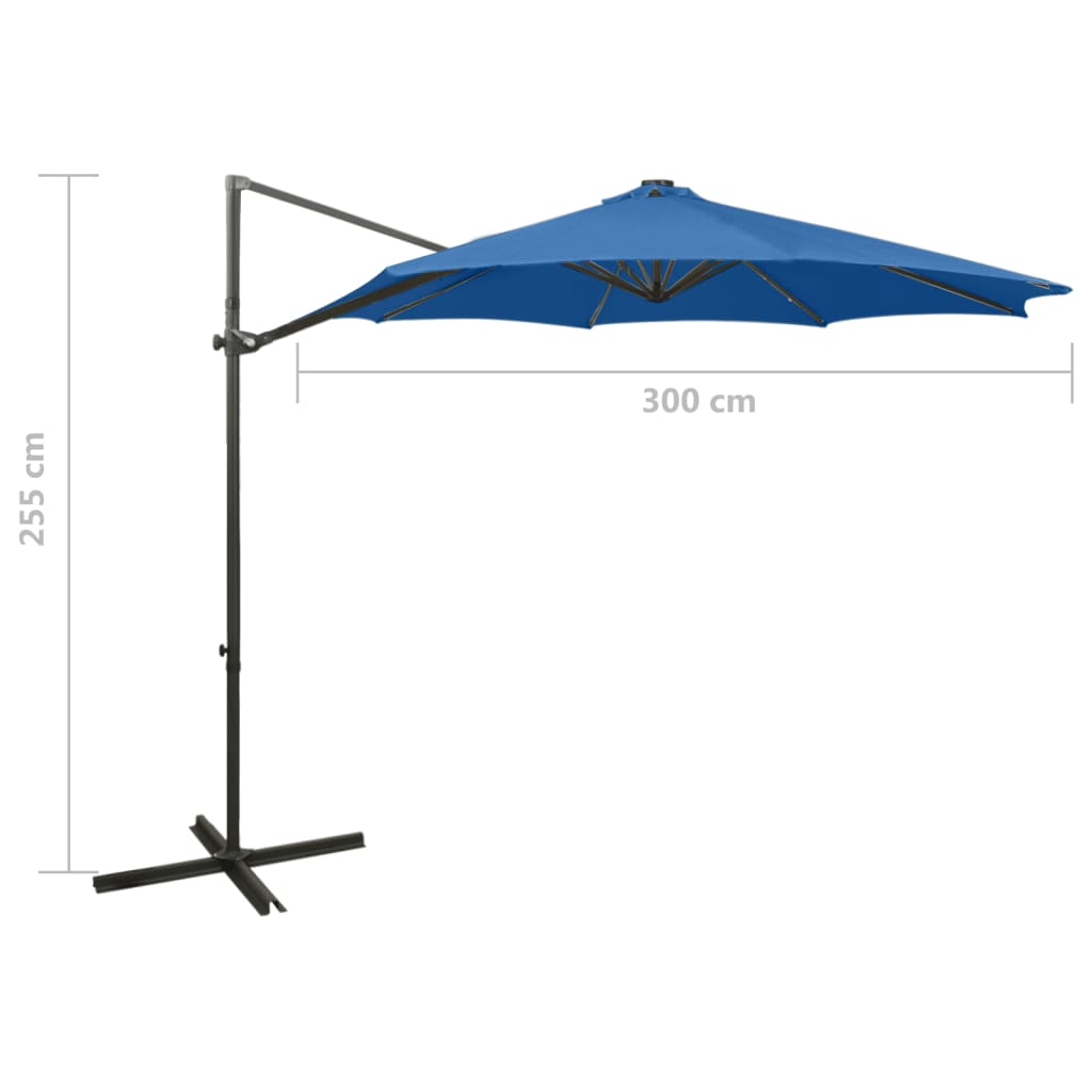 Umbrelă în consolă cu stâlp și LED-uri, albastru azur, 300 cm GartenMobel Dekor