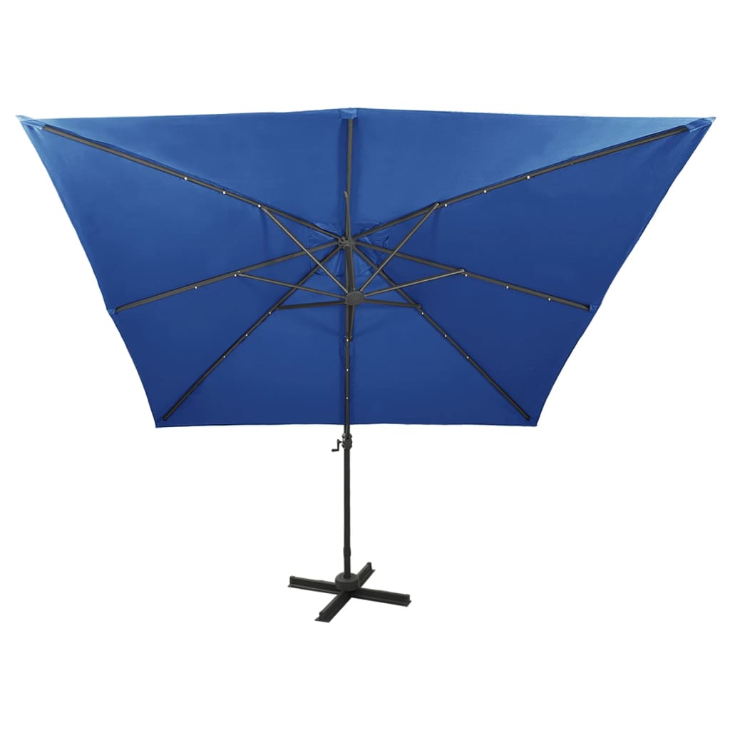 Umbrelă în consolă cu stâlp și LED-uri, albastru azur, 300 cm GartenMobel Dekor