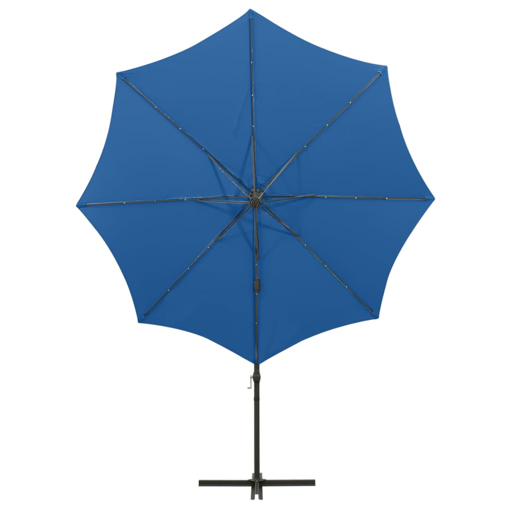 Umbrelă în consolă cu stâlp și LED-uri, albastru azur, 300 cm GartenMobel Dekor