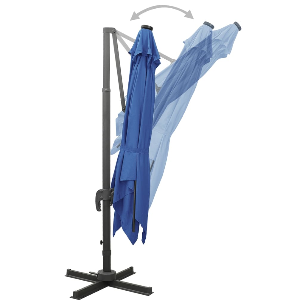 Umbrelă în consolă cu stâlp și LED-uri, albastru azur, 300 cm GartenMobel Dekor