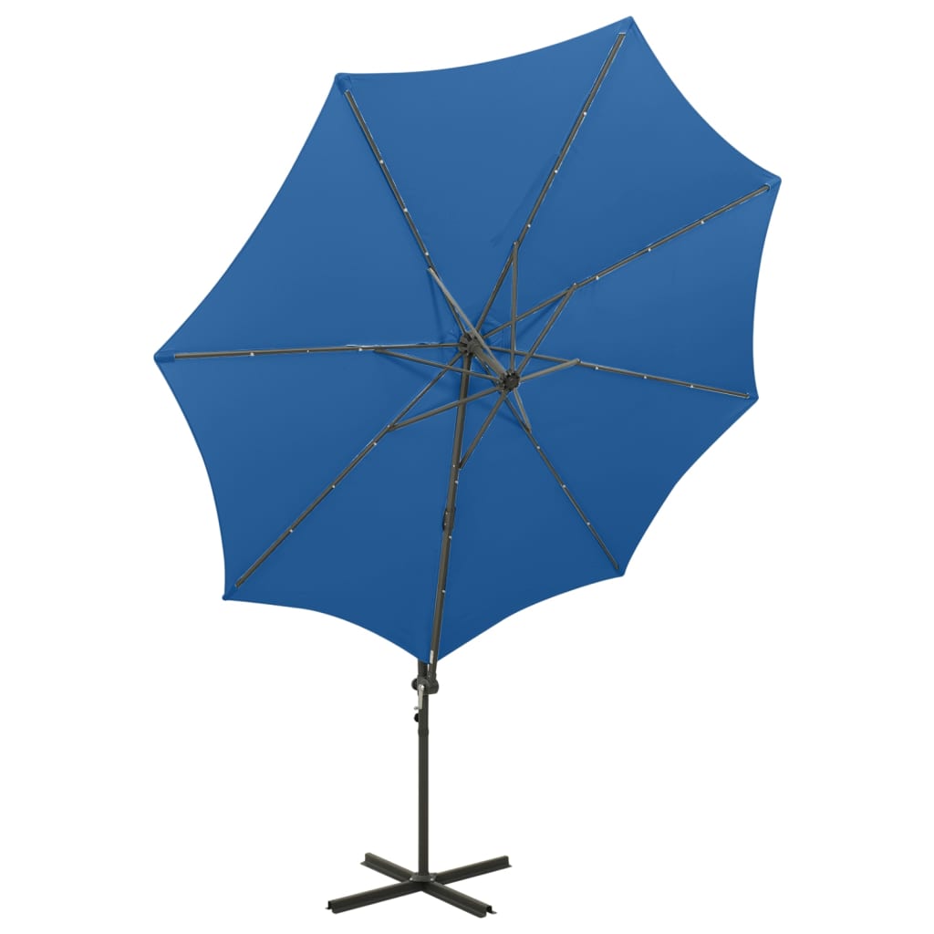 Umbrelă în consolă cu stâlp și LED-uri, albastru azur, 300 cm GartenMobel Dekor