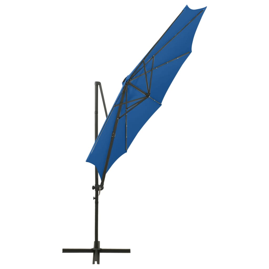 Umbrelă în consolă cu stâlp și LED-uri, albastru azur, 300 cm GartenMobel Dekor
