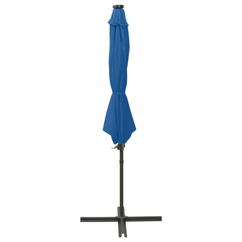 Umbrelă în consolă cu stâlp și LED-uri, albastru azur, 300 cm GartenMobel Dekor