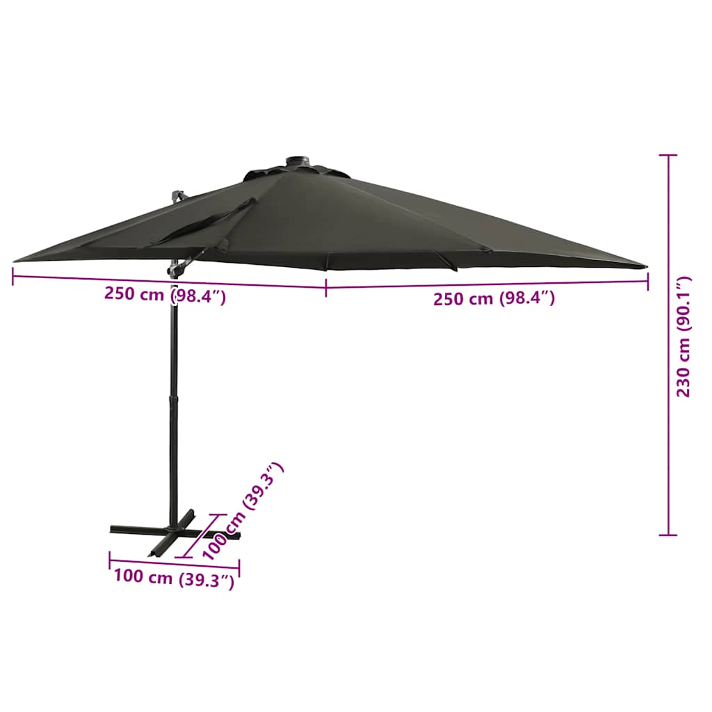 Umbrelă în consolă cu stâlp și LED-uri, antracit, 250 cm GartenMobel Dekor