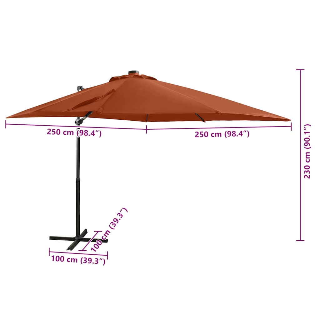 Umbrelă în consolă cu stâlp și LED-uri, cărămiziu, 250 cm GartenMobel Dekor