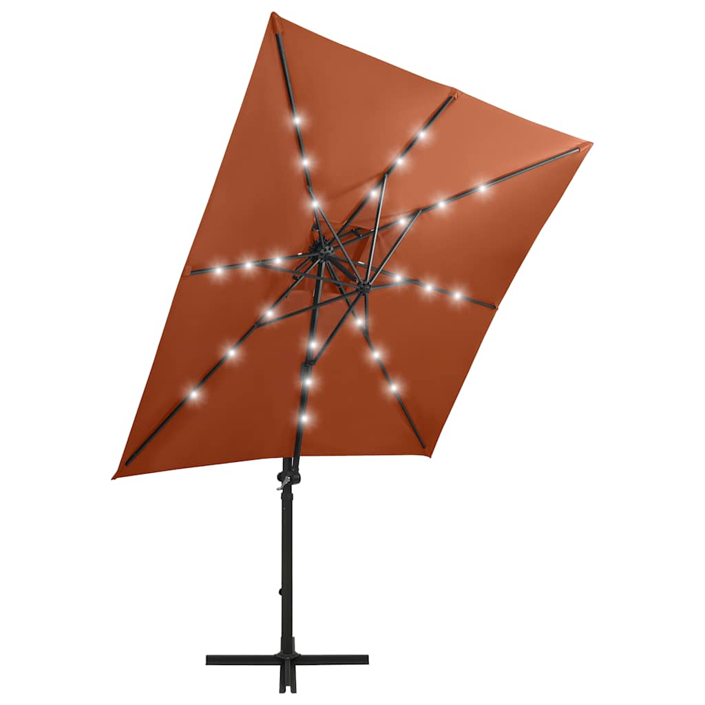 Umbrelă în consolă cu stâlp și LED-uri, cărămiziu, 250 cm GartenMobel Dekor