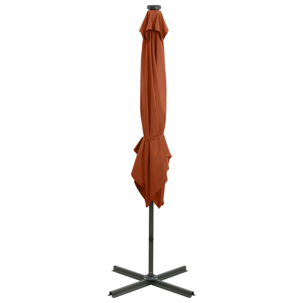 Umbrelă în consolă cu stâlp și LED-uri, cărămiziu, 250 cm GartenMobel Dekor