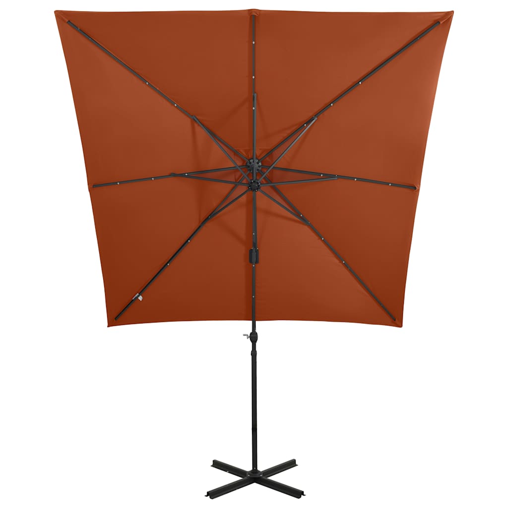 Umbrelă în consolă cu stâlp și LED-uri, cărămiziu, 250 cm GartenMobel Dekor