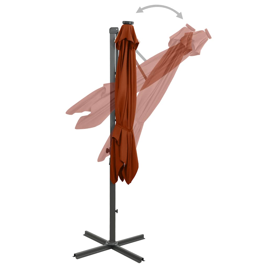 Umbrelă în consolă cu stâlp și LED-uri, cărămiziu, 250 cm GartenMobel Dekor