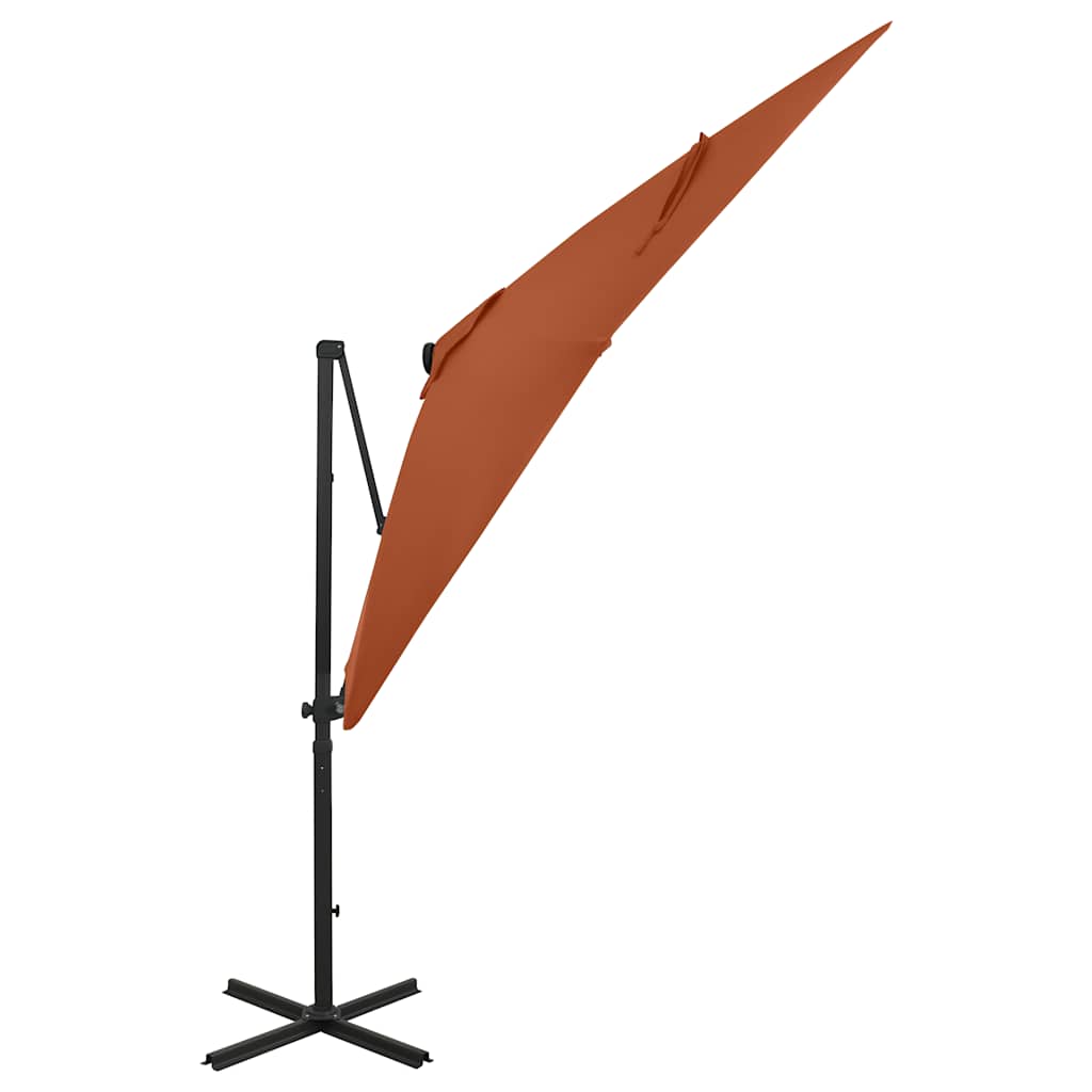 Umbrelă în consolă cu stâlp și LED-uri, cărămiziu, 250 cm GartenMobel Dekor