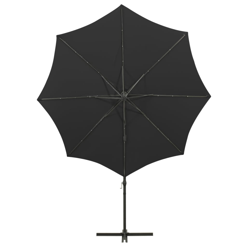 Umbrelă în consolă cu stâlp și LED-uri, negru, 300 cm GartenMobel Dekor