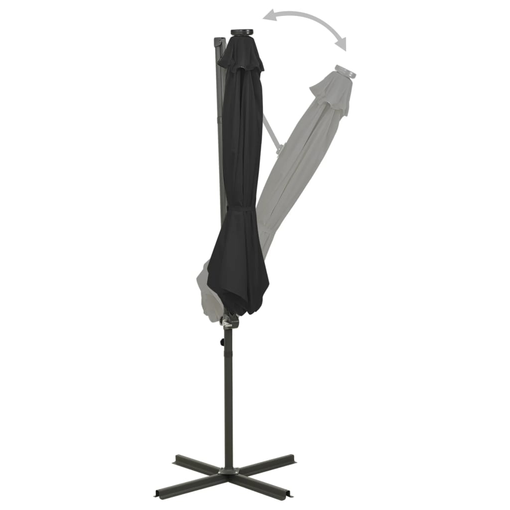 Umbrelă în consolă cu stâlp și LED-uri, negru, 300 cm GartenMobel Dekor