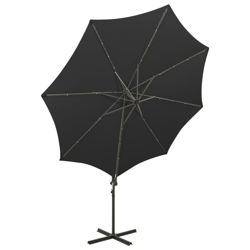 Umbrelă în consolă cu stâlp și LED-uri, negru, 300 cm GartenMobel Dekor