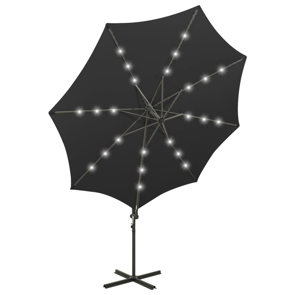 Umbrelă în consolă cu stâlp și LED-uri, negru, 300 cm GartenMobel Dekor