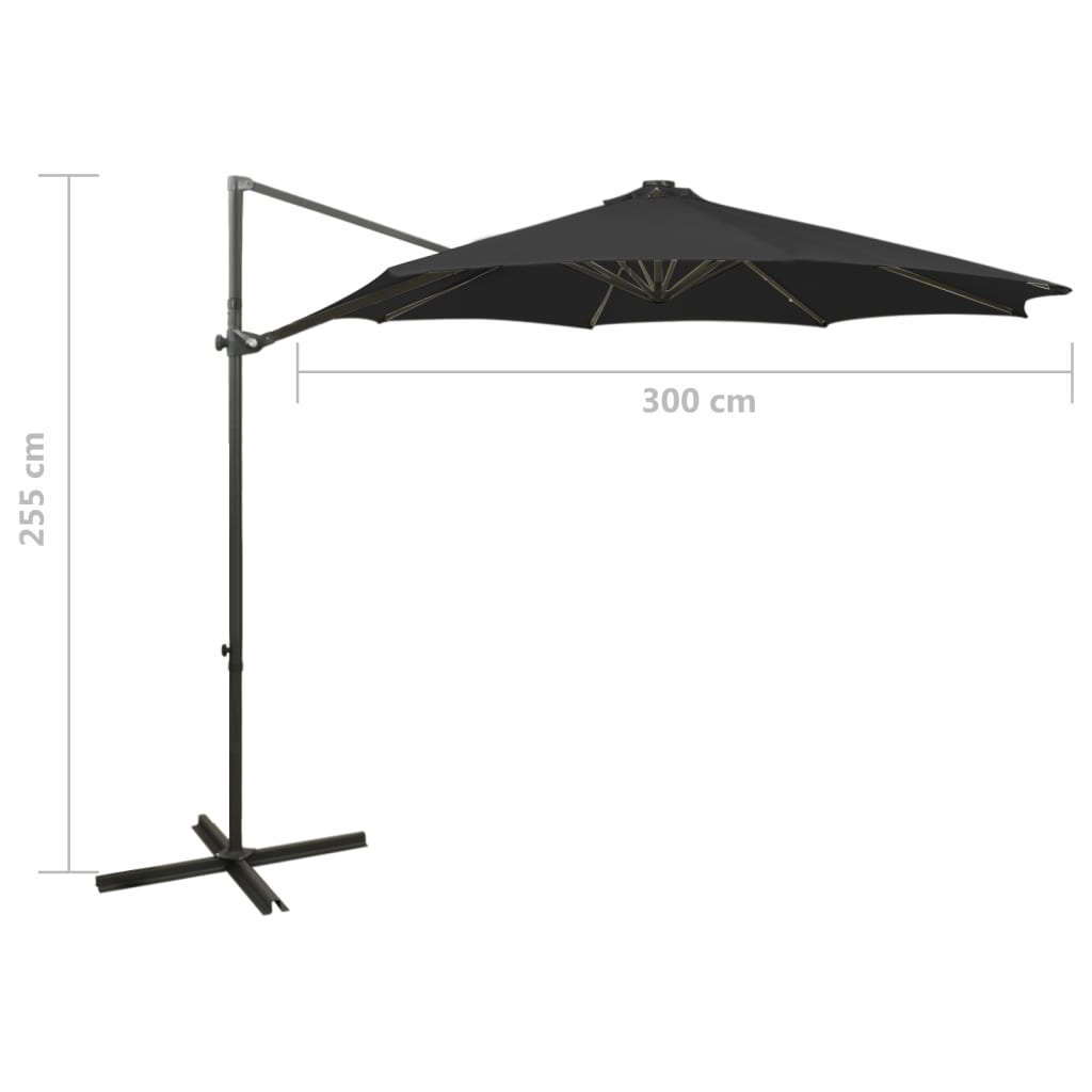Umbrelă în consolă cu stâlp și LED-uri, negru, 300 cm GartenMobel Dekor