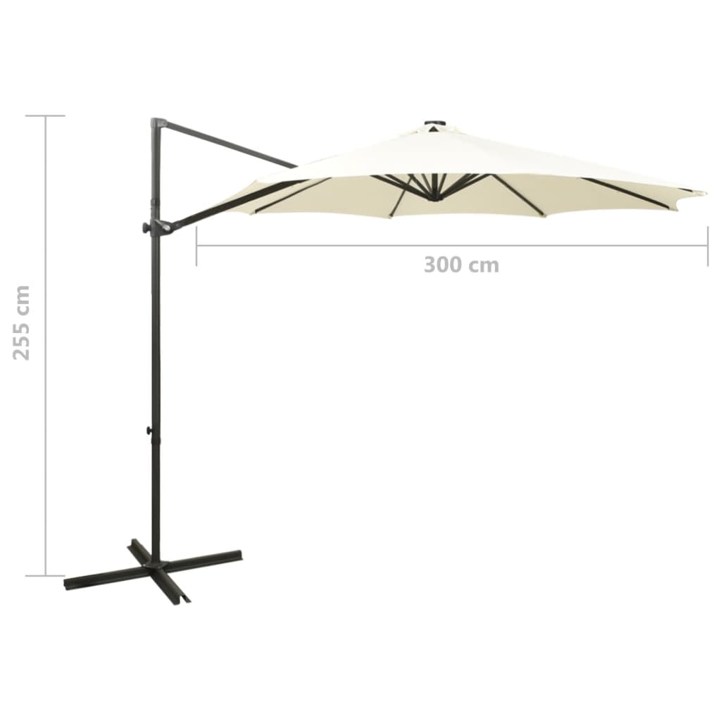Umbrelă în consolă cu stâlp și LED-uri, nisipiu, 300 cm GartenMobel Dekor