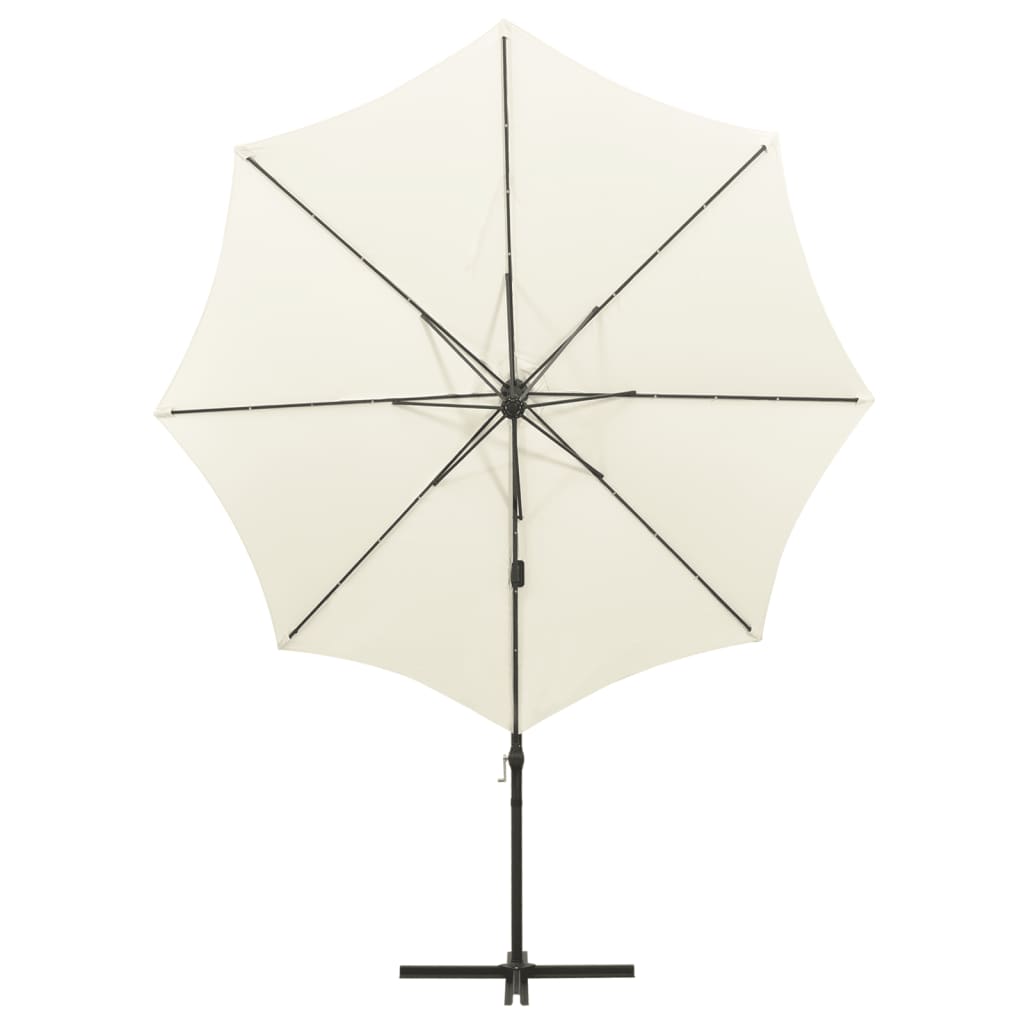 Umbrelă în consolă cu stâlp și LED-uri, nisipiu, 300 cm GartenMobel Dekor