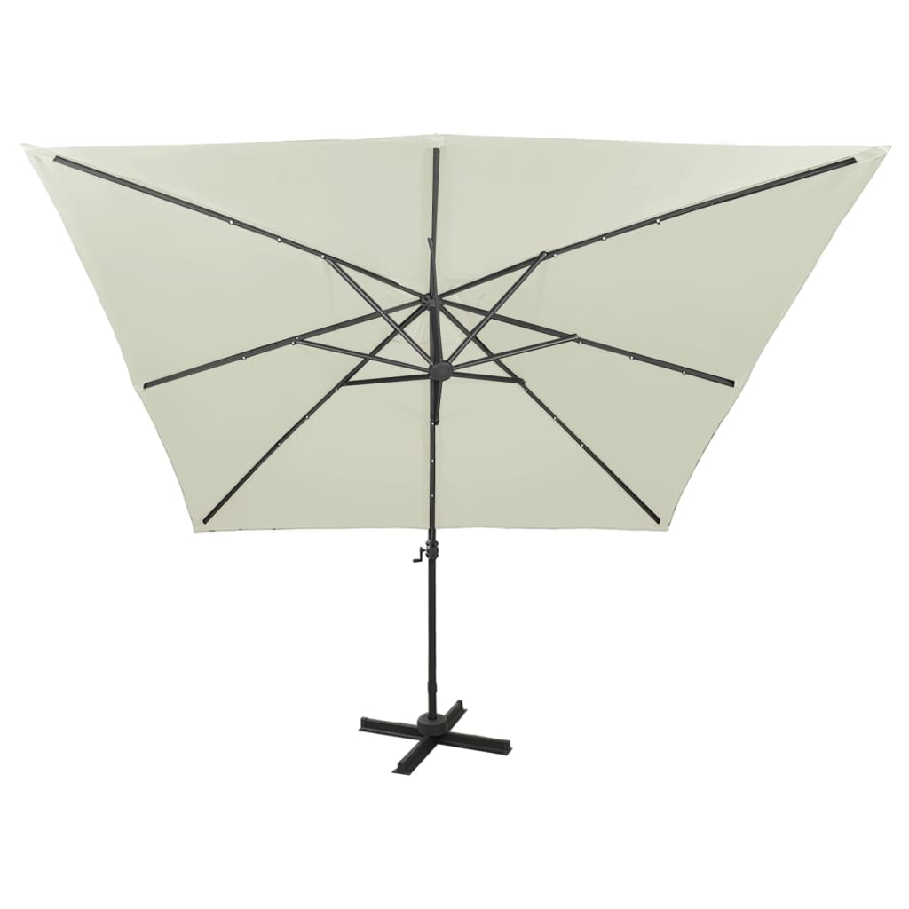 Umbrelă în consolă cu stâlp și LED-uri, nisipiu, 300 cm GartenMobel Dekor