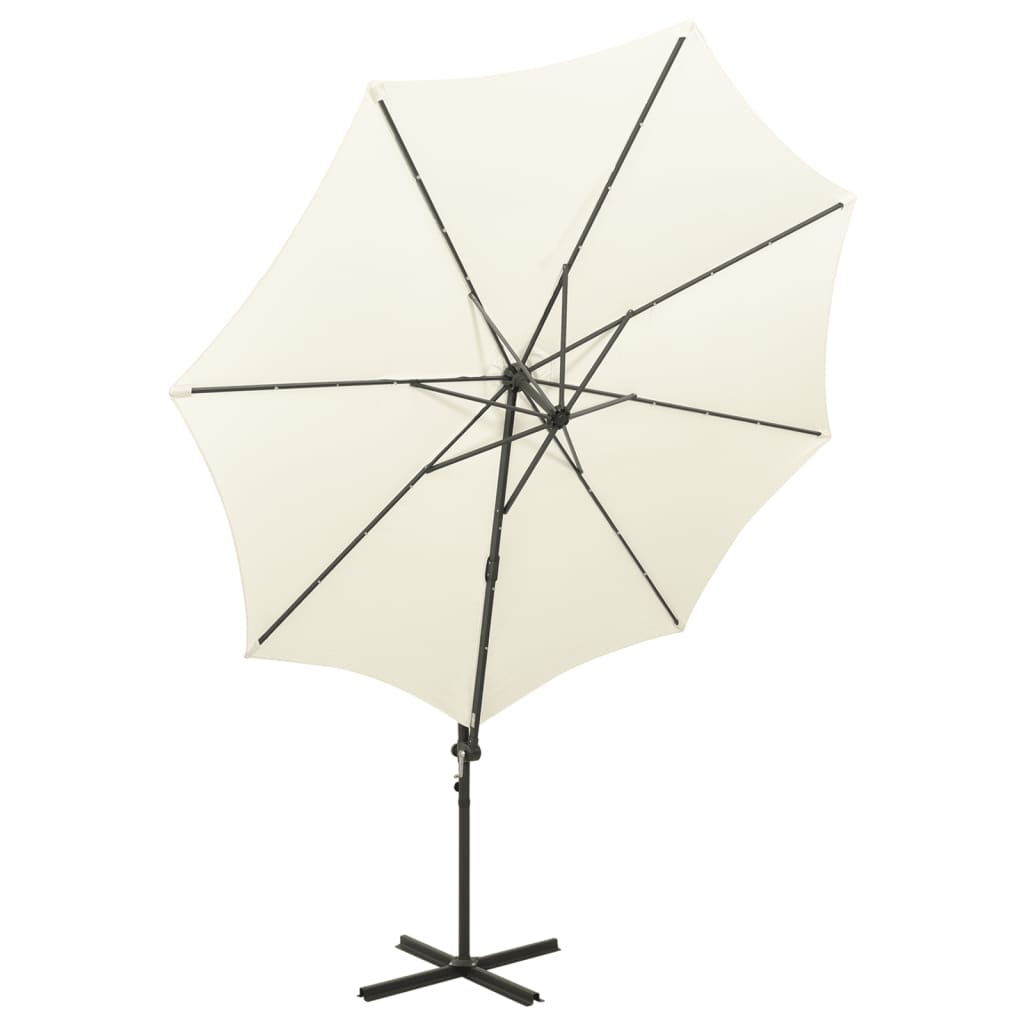 Umbrelă în consolă cu stâlp și LED-uri, nisipiu, 300 cm GartenMobel Dekor